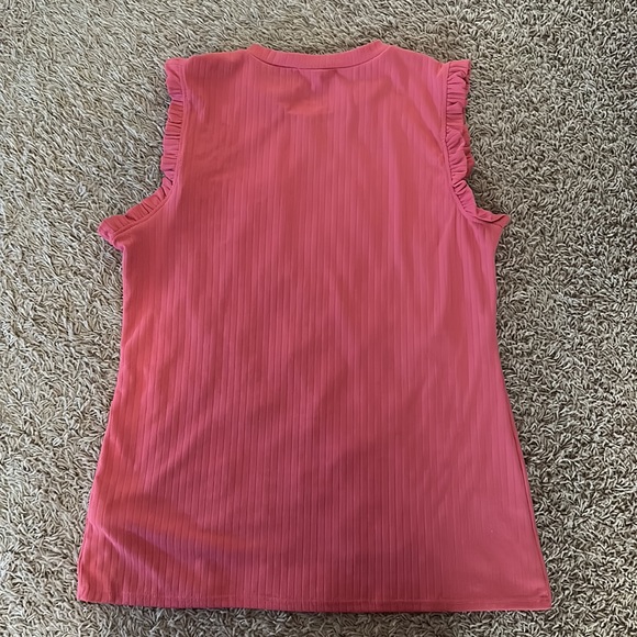 Coral Mock neck Ruffle tank top - Picture 2 of 2